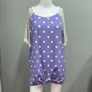 Purple Polka Dot Top with Striped Sleeves